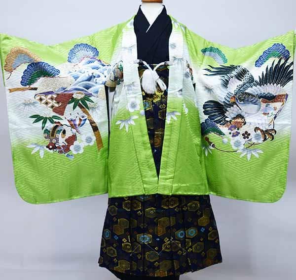 七五三 五歳 男児 着物 羽織袴フルセット 紋袴 鷹 袴変更可能 NO37137