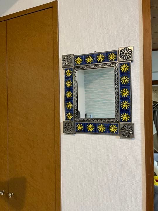 アンティーク　鏡　ブリキ　太陽　レトロ