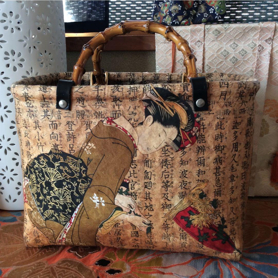 竹製手付き浮世絵かご