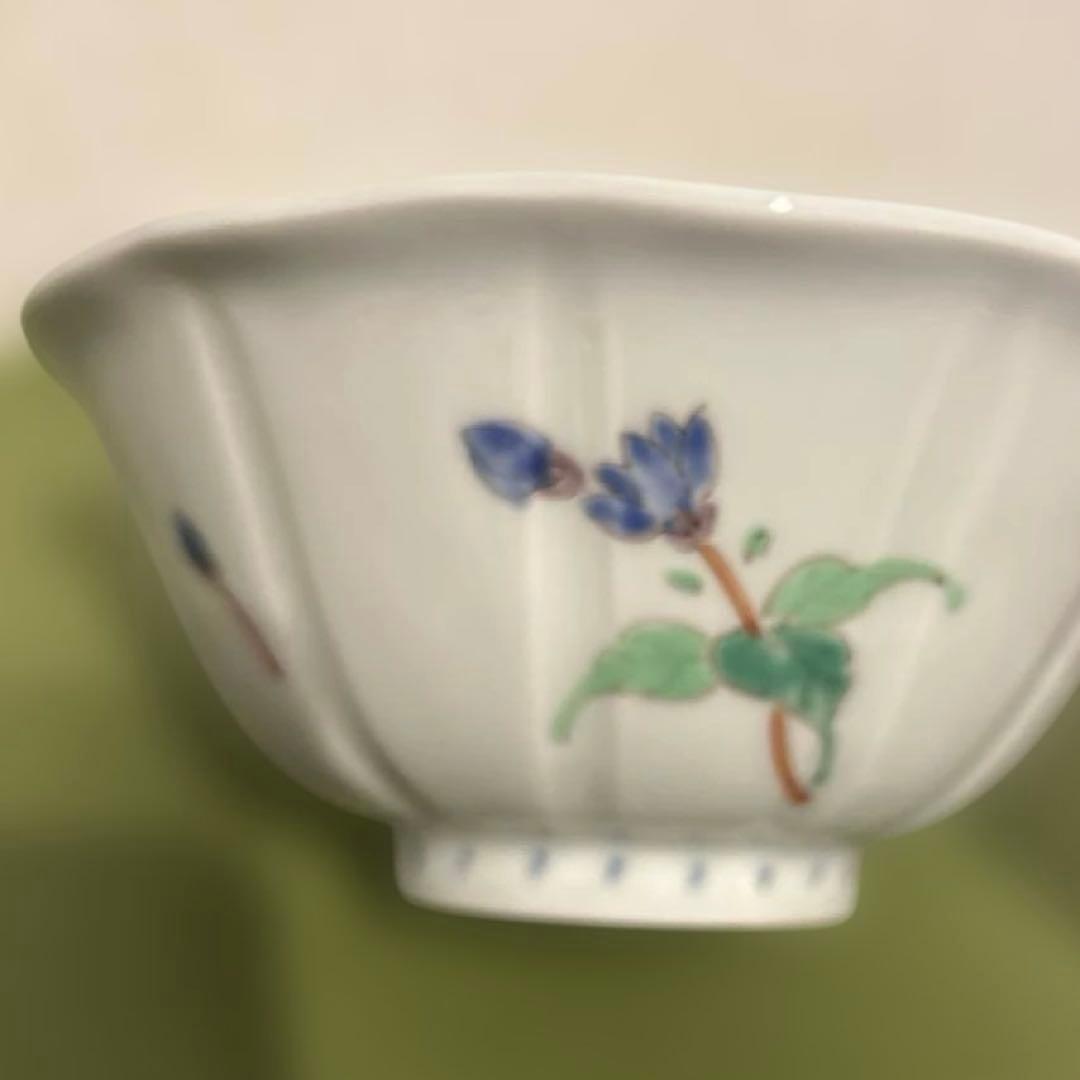 うつわ藍水　蓋物　お花　ブルー