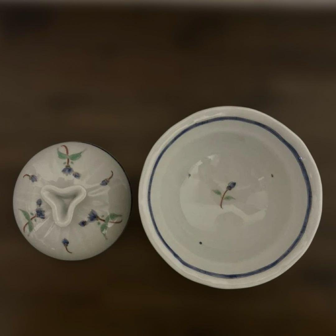 うつわ藍水　蓋物　お花　ブルー