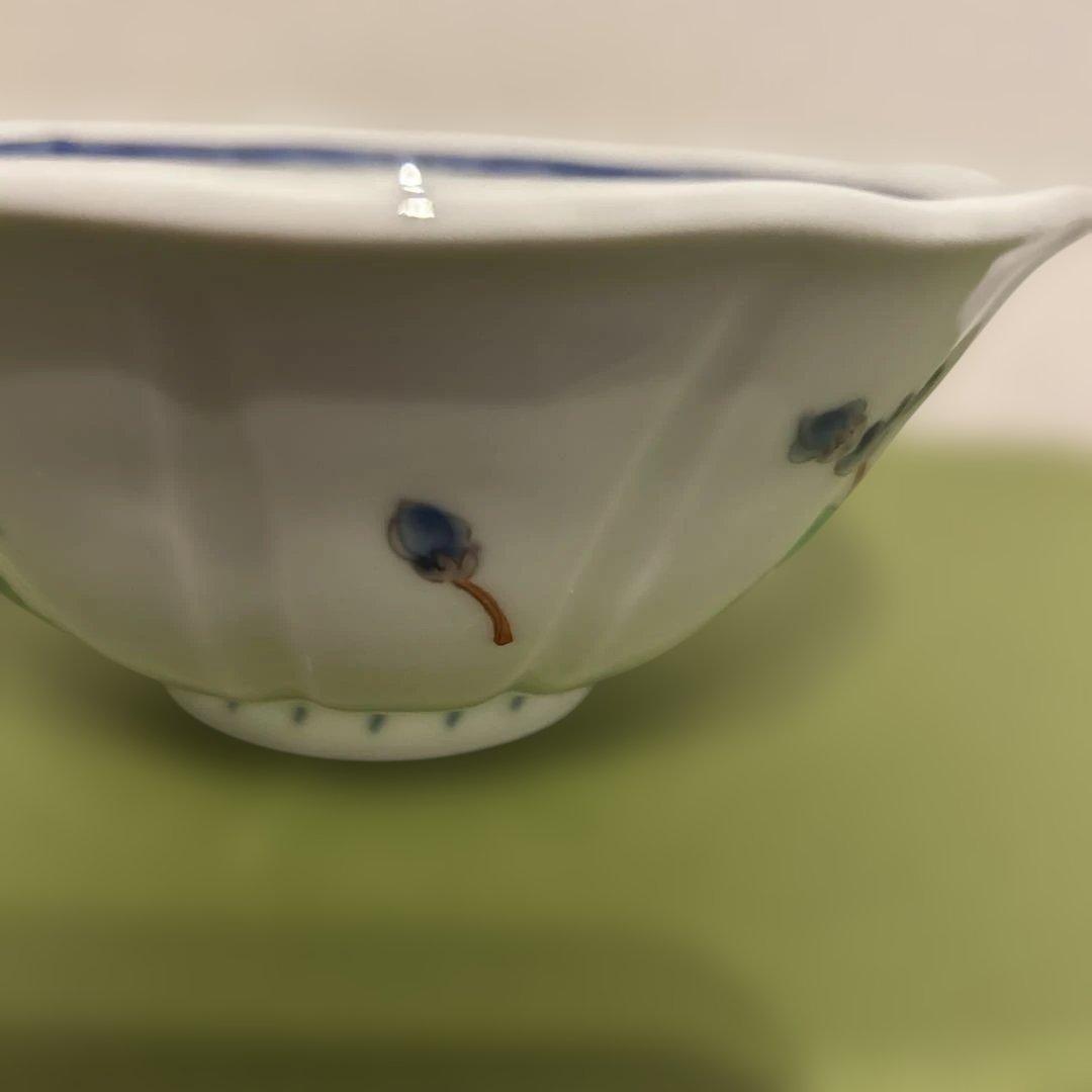 うつわ藍水　蓋物　お花　ブルー