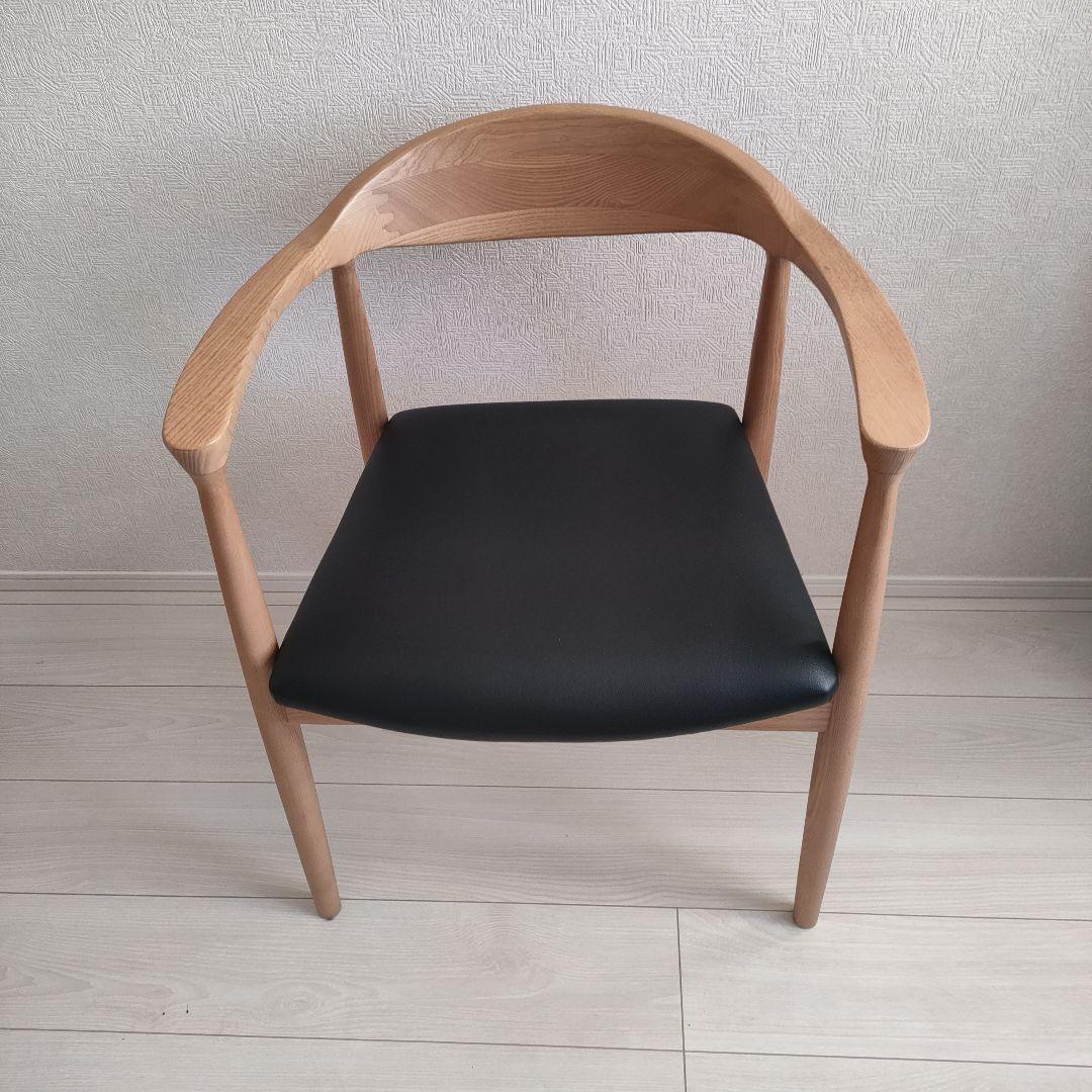dada品【超美品】木製アームチェア 黒合皮レザークッション付き