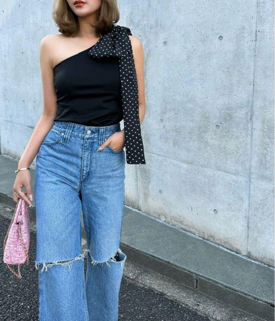 sheller シェリエ one shoulder ribbon tops