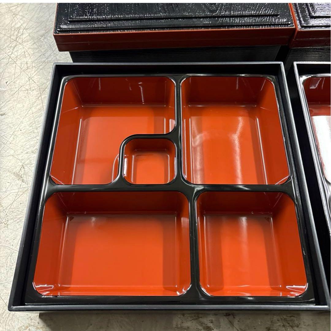 松花堂 弁当箱 幕の内 12セット 黒中赤 仕切り付 重箱 送料込み