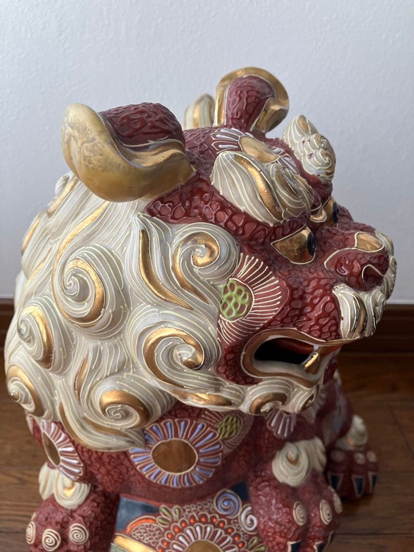九谷焼 獅子 玉乗り　置物　厄除け　魔除け　特大　約40cm
