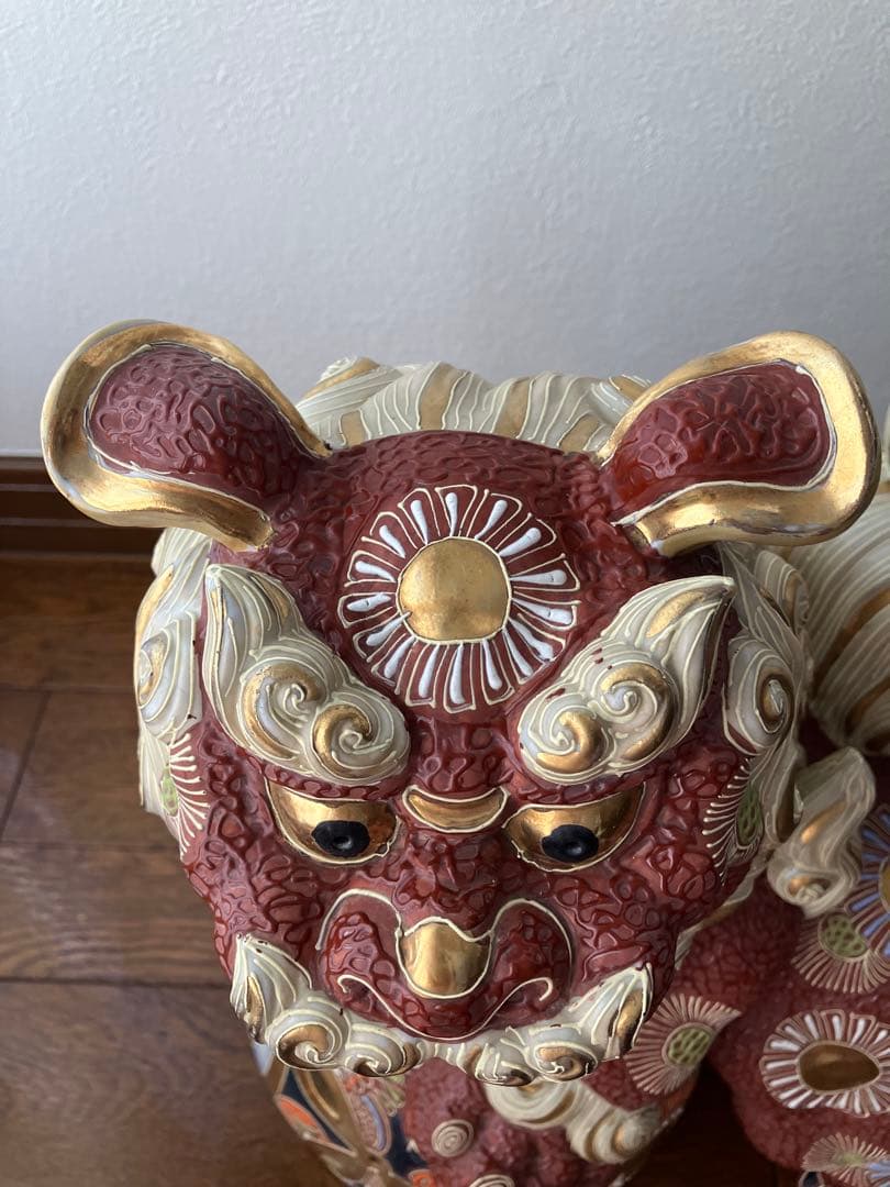 九谷焼 獅子 玉乗り　置物　厄除け　魔除け　特大　約40cm