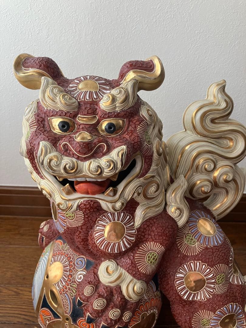 九谷焼 獅子 玉乗り　置物　厄除け　魔除け　特大　約40cm