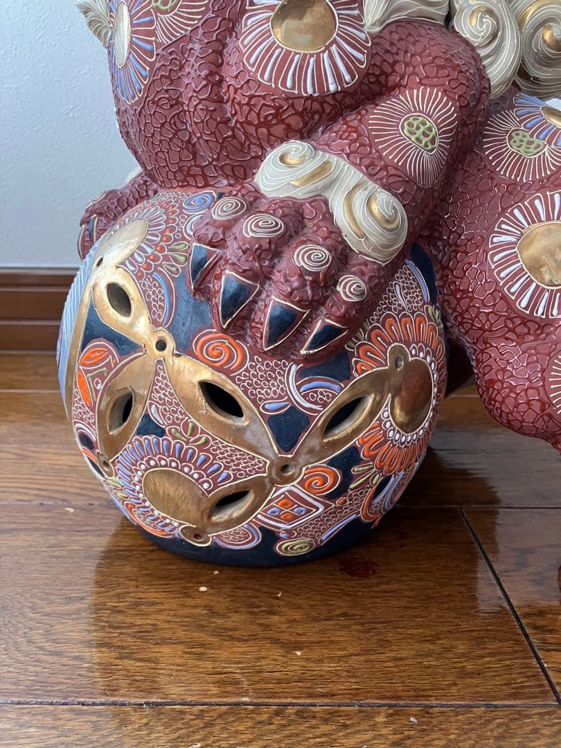 九谷焼 獅子 玉乗り　置物　厄除け　魔除け　特大　約40cm