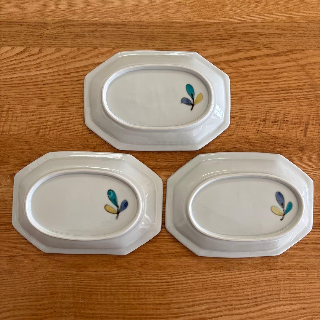 九谷青窯/高祥吾/色絵遊び/葉隅切り/長皿/3枚