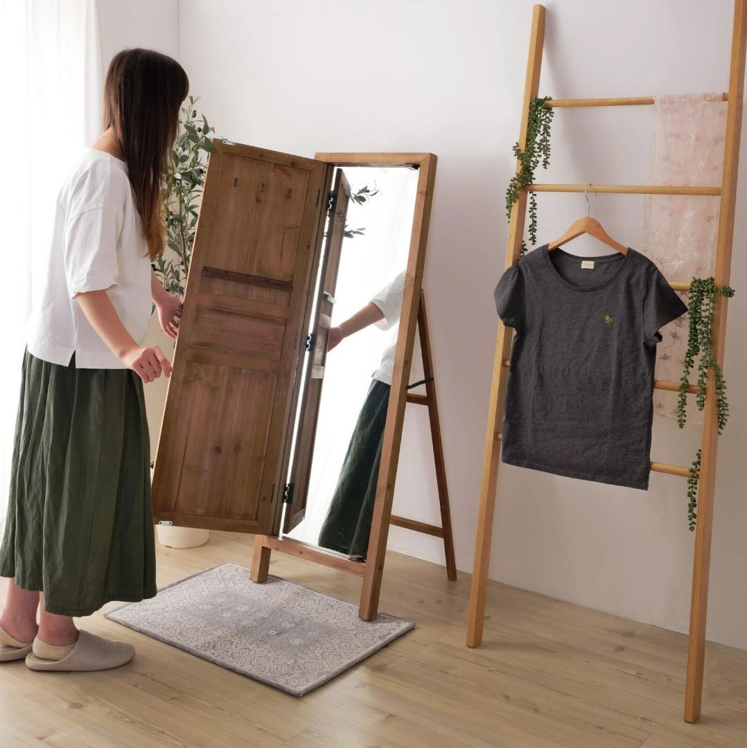 ドア型ミラー☆ブラウン　ミラー　ドアミラー　スタンドミラー　壁掛け　姿見　鏡