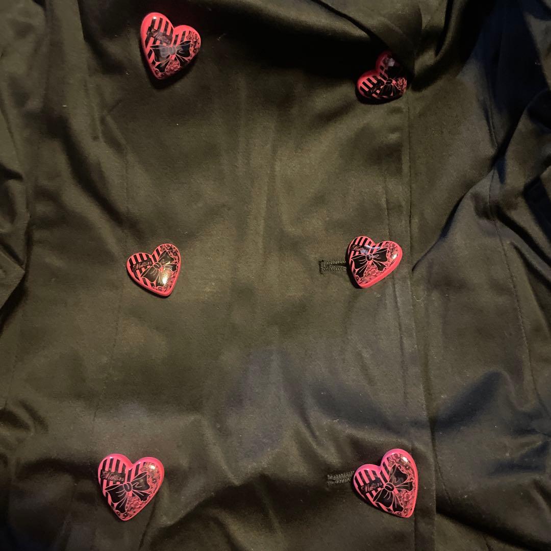 ハートモチーフ ダブルブレストコート ブラック