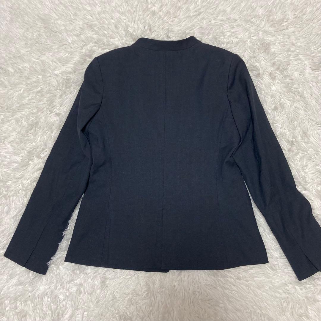 PLST スーツ　セットアップ　ノーカラー　Lサイズ　リネン混　ネイビー