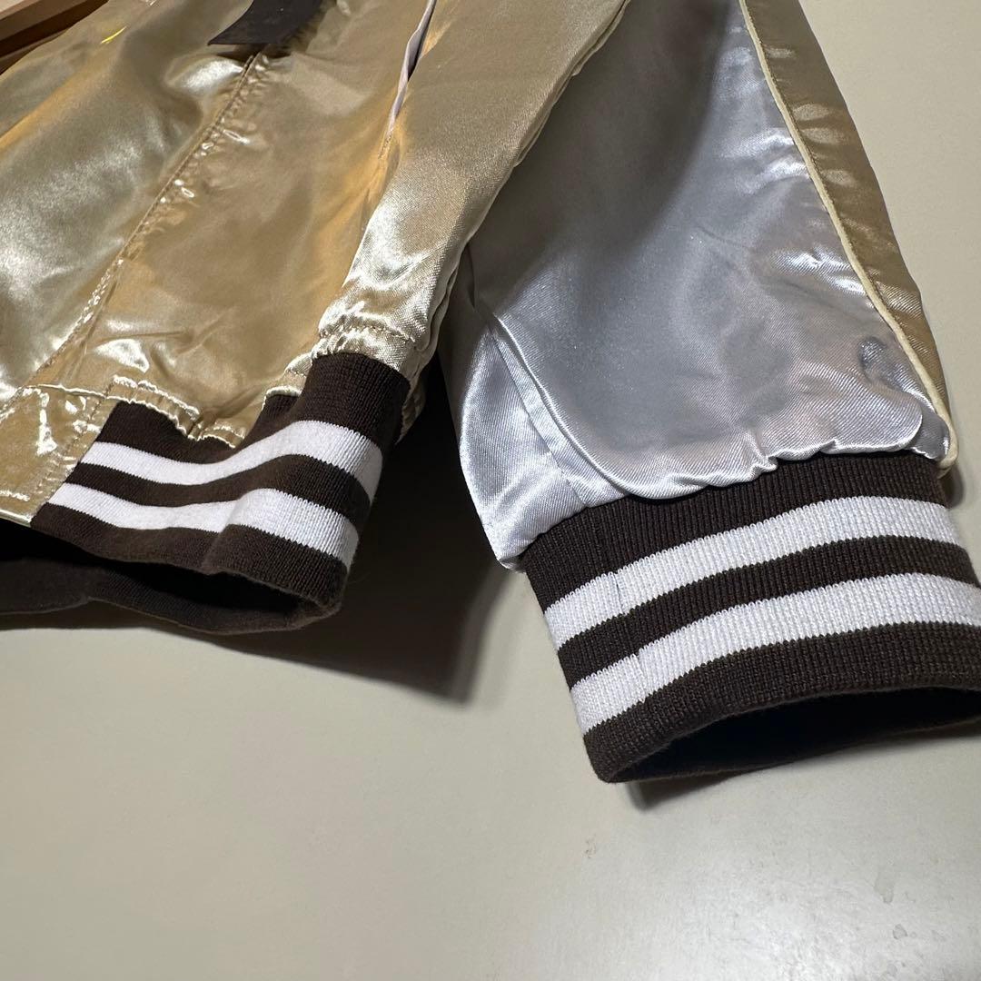 【新品】スカジャン 日本地図 鷹 舞妓 富士山刺繍 サテンスーベニア和柄ベージュ