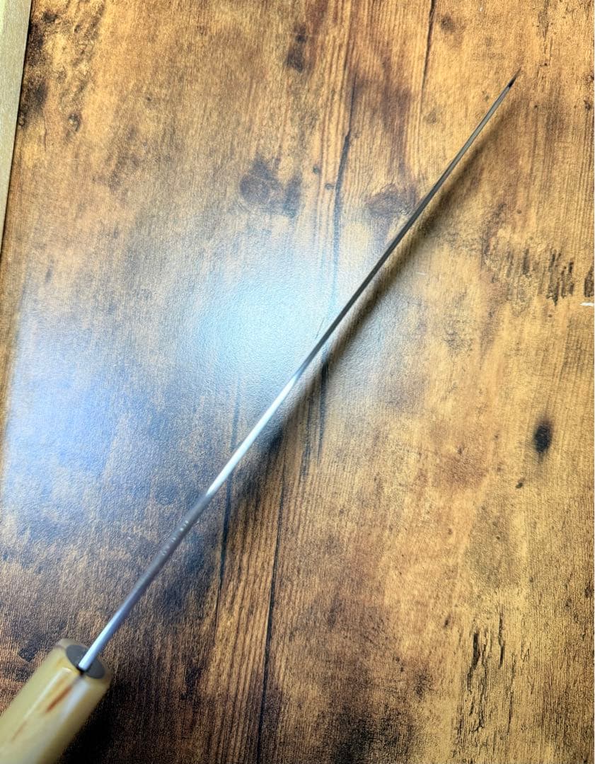 郷右馬允義弘造　和牛刀　包丁 青鋼 9寸　山脇刃物製作所　紫檀白水牛八角柄