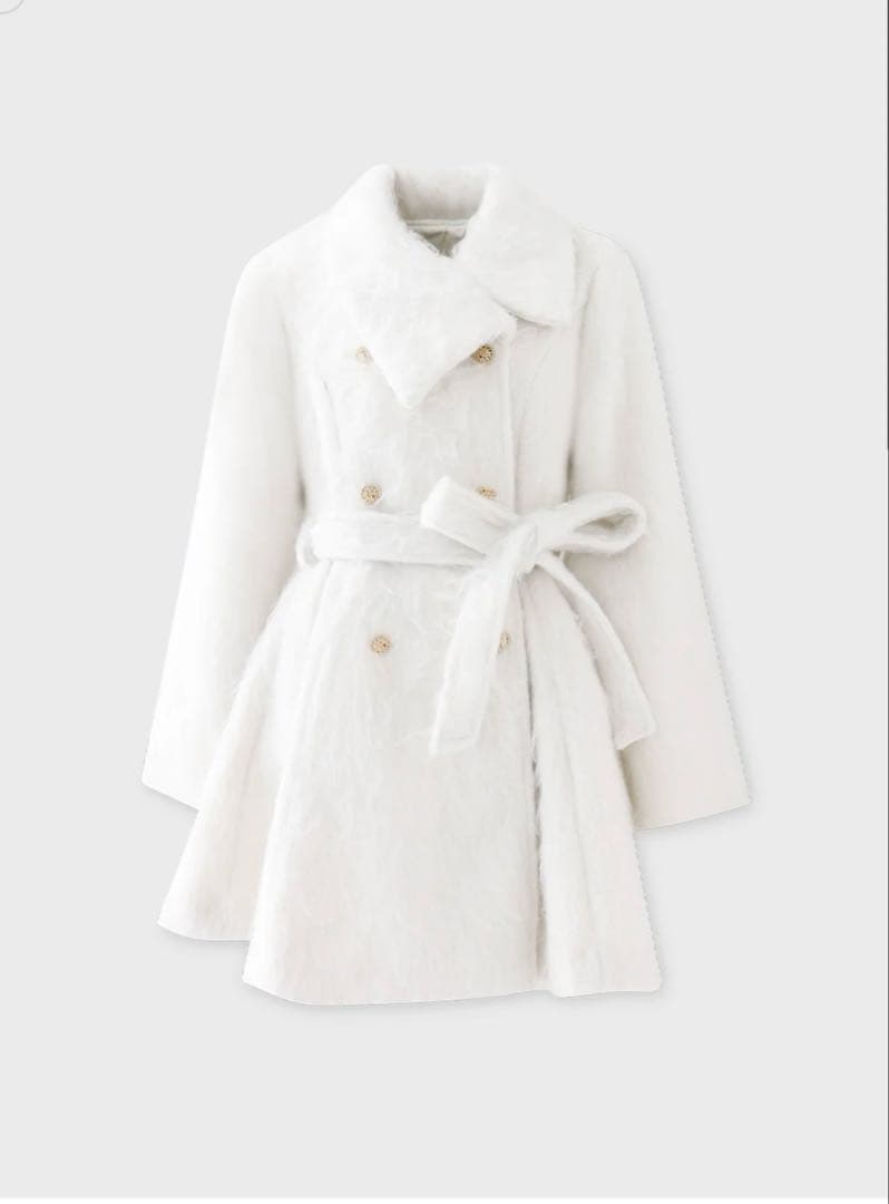 M me eme Shaggy belted coat コート　エムミーエメ 白