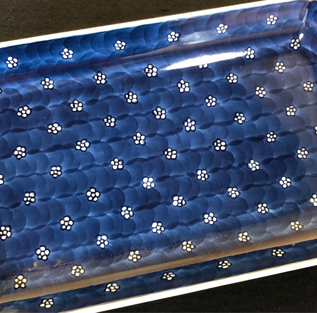 《レ》有田焼 源右衛門作 染付梅地紋 長方皿3客 共箱　251127お1