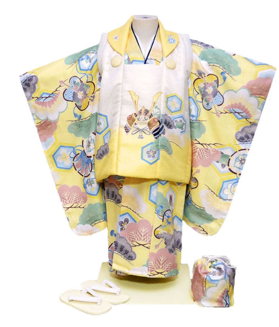 1500円値下げ！2025七五三用着物セット 黄色 花柄 室内撮影1時間のみ使用