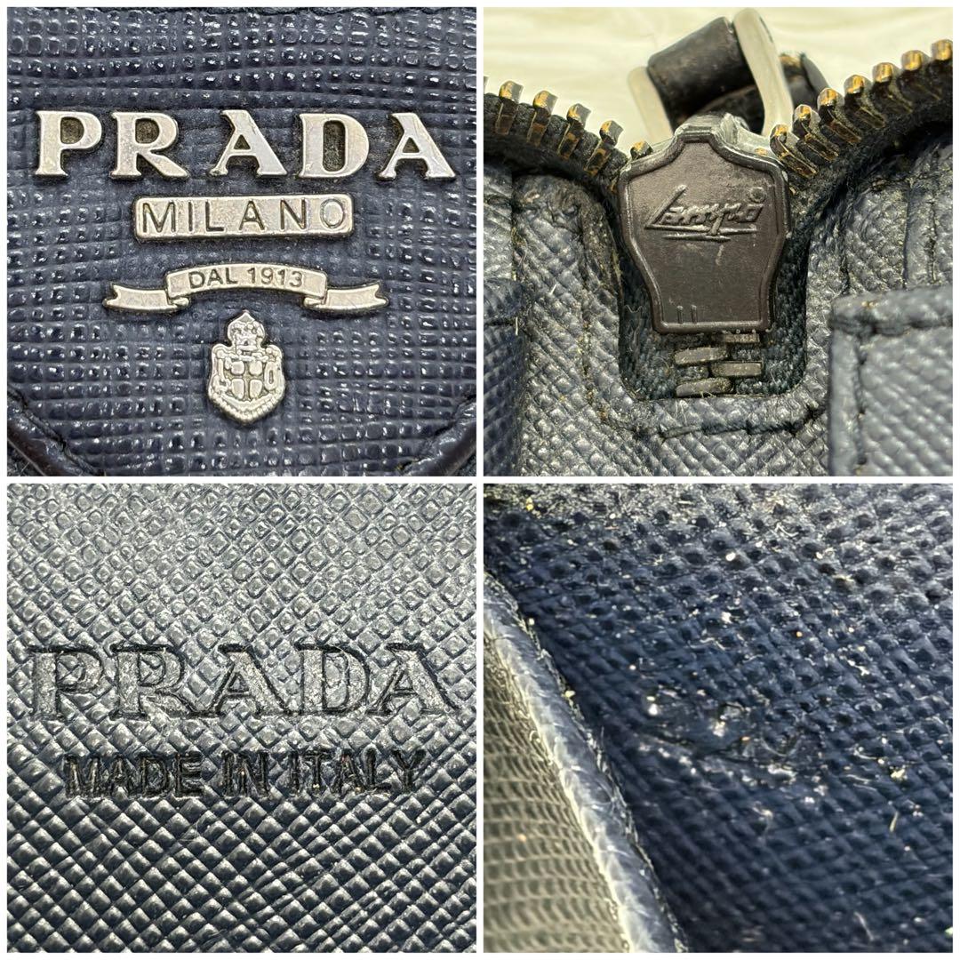 美品✨プラダ 長財布 オーガナイザー サフィアーノ レザー メタルロゴ 紺