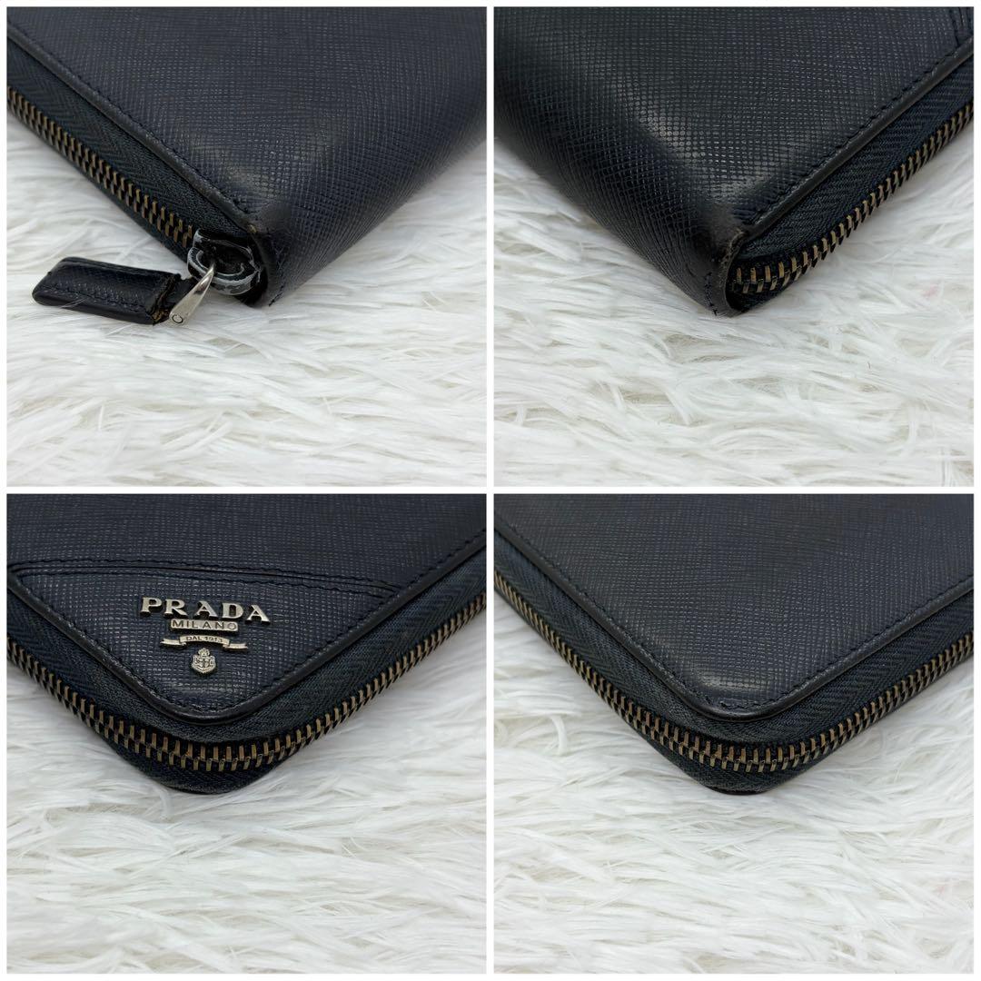 美品✨プラダ 長財布 オーガナイザー サフィアーノ レザー メタルロゴ 紺