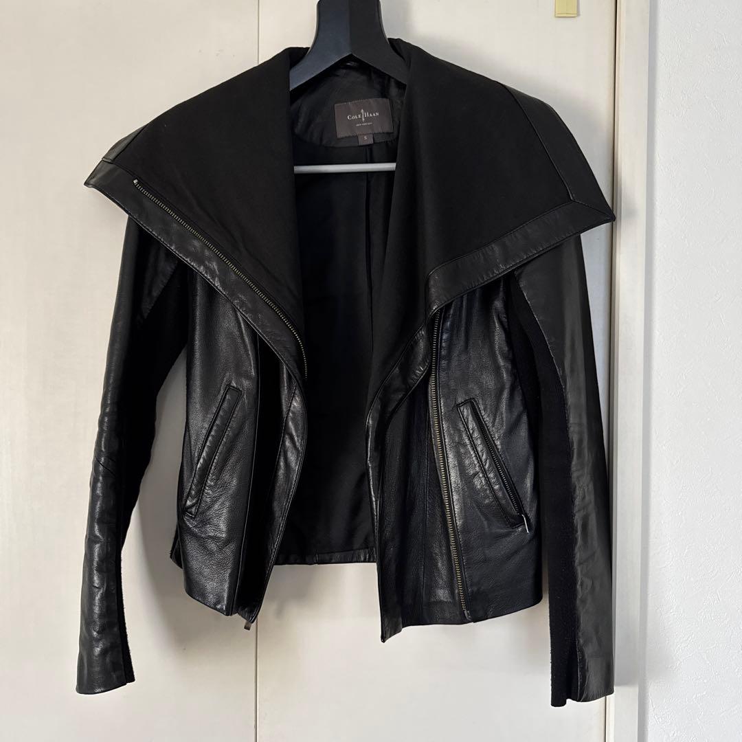 Cole Haan ブラックレザージャケット（ダブルライダーススタイル）