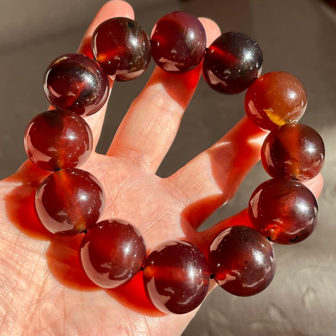 22mm 化石 琥珀 ブルー レッド アンバー 貴重 ブレスレット コレクション
