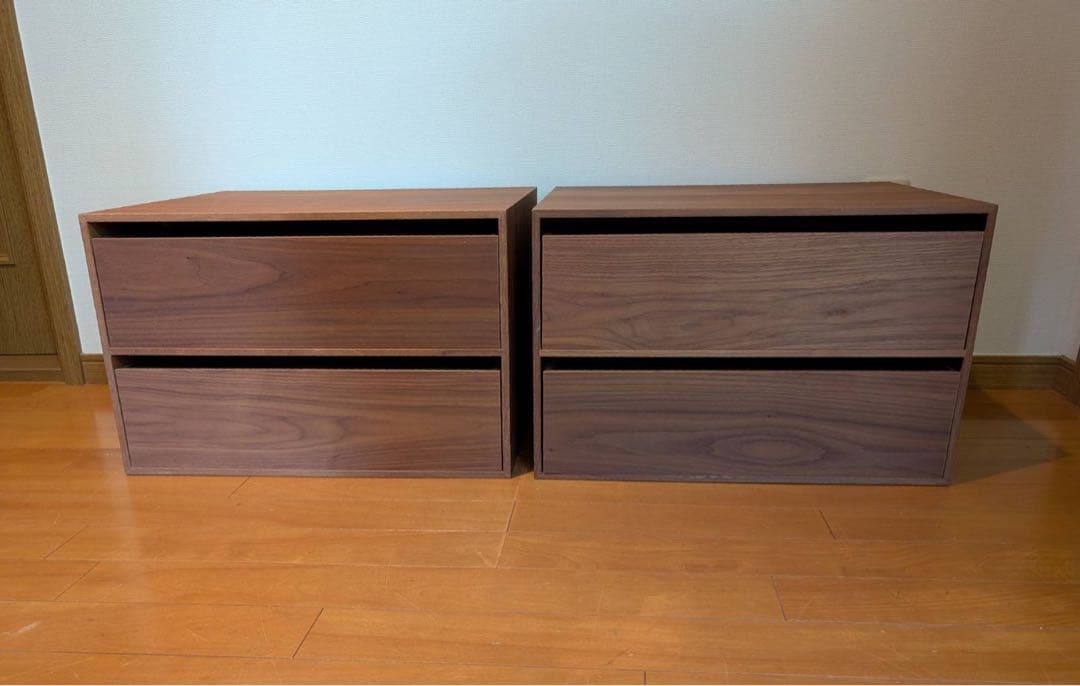 ■送料込■無印良品 木製収納ケース 引出式ワイド ウォールナット材 チェスト