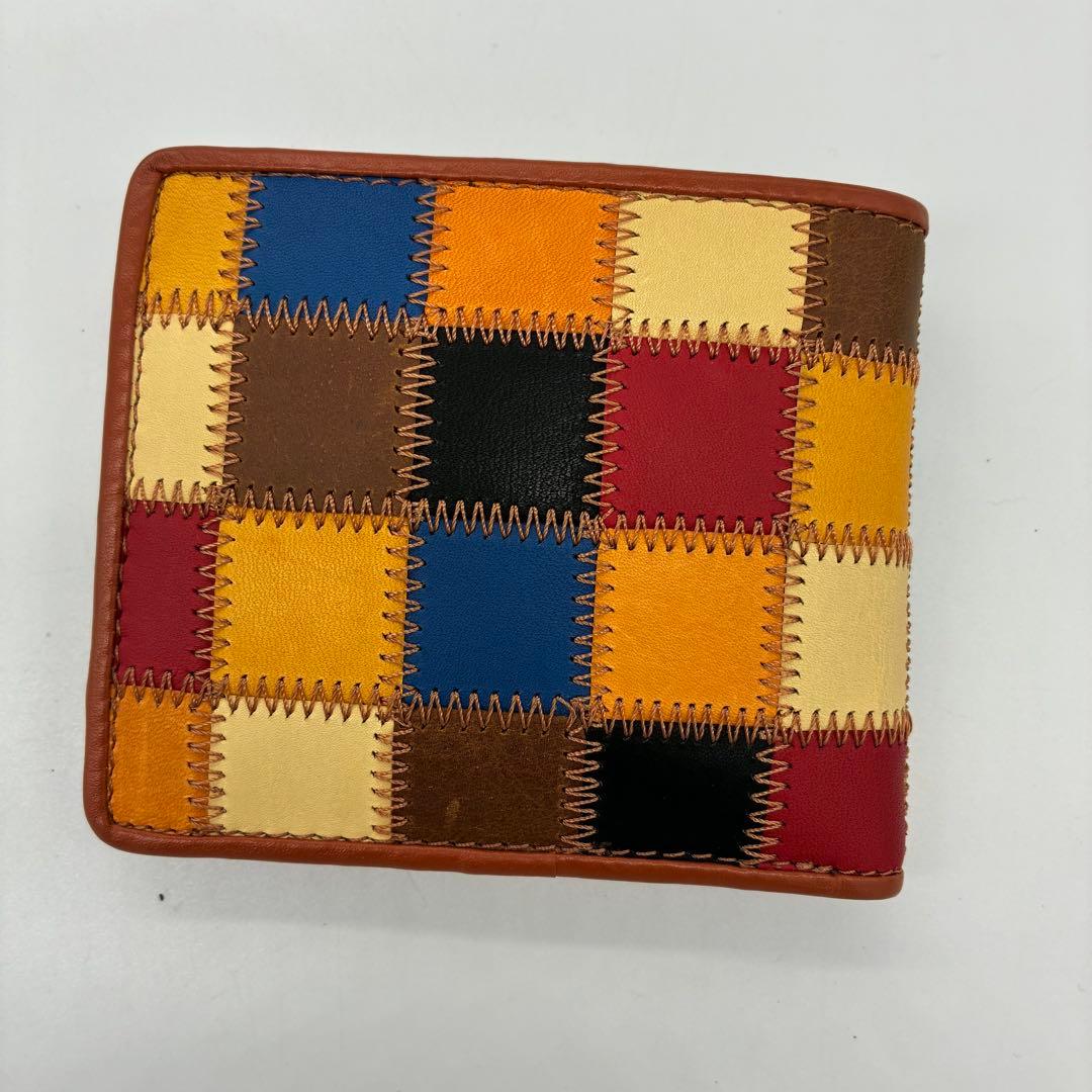 未使用■トライオン　二つ折り財布　小銭入れ付 パッチワーク　マルチカラー　レザー