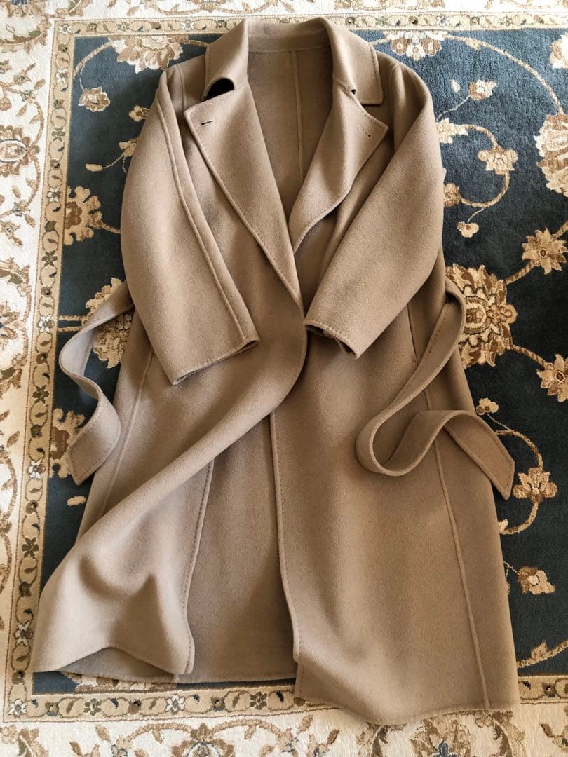 ウールカシミヤ　上質　ダブルフェイス　ガウンコート　キャメル　美品