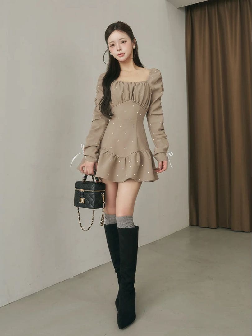 Darich ダーリッチ スクエアネックギャザーミニワンピース