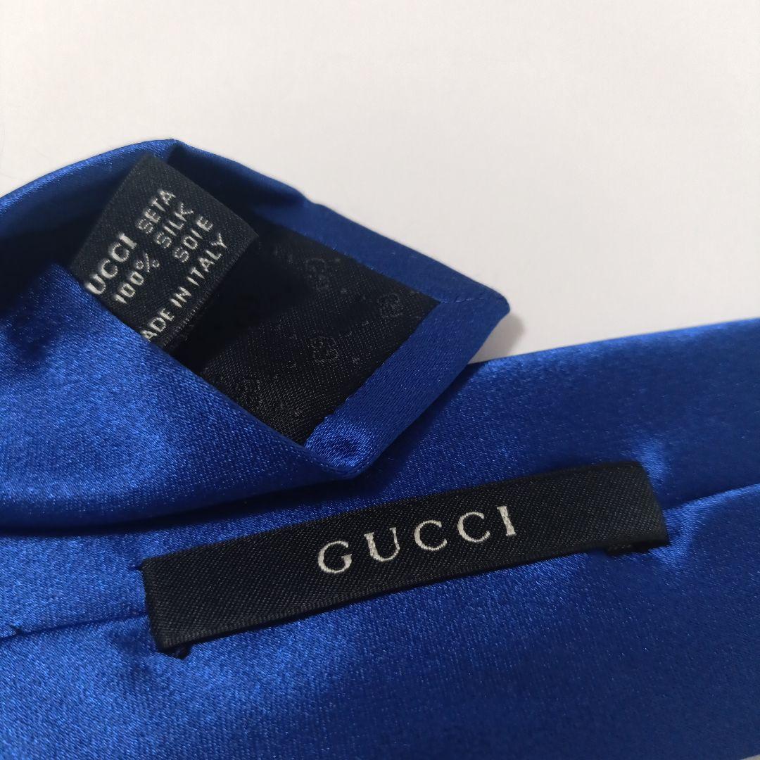 グッチ ソリッドタイ ナロータイ ネクタイ ブルー Italy製 美品
