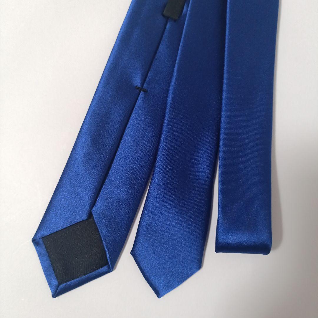 グッチ ソリッドタイ ナロータイ ネクタイ ブルー Italy製 美品
