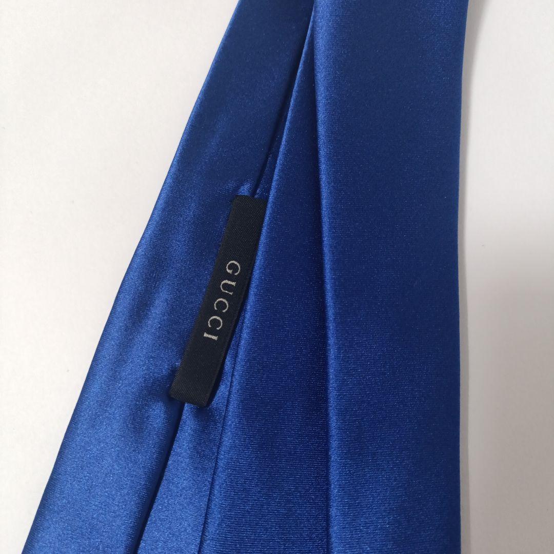 グッチ ソリッドタイ ナロータイ ネクタイ ブルー Italy製 美品