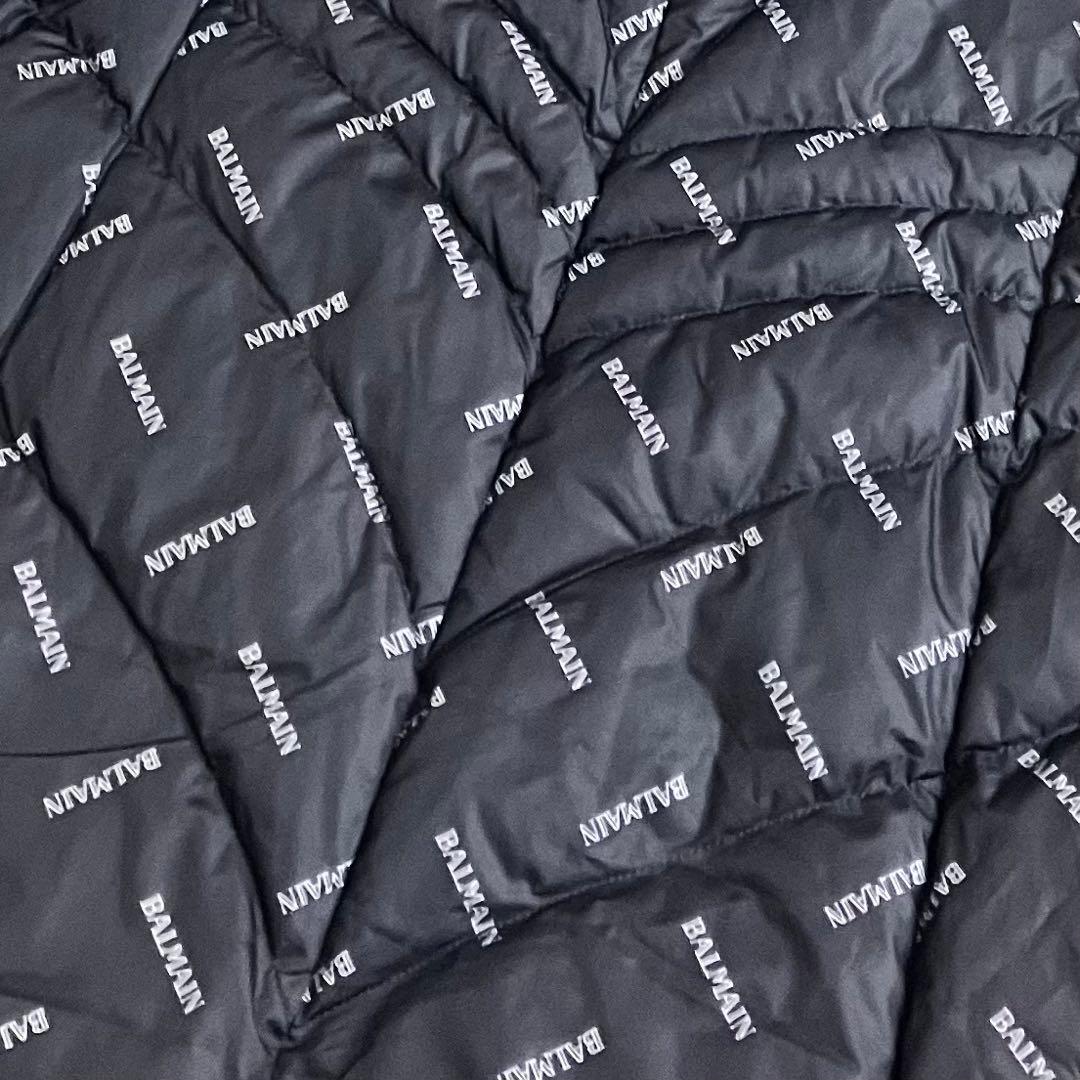 BALMAIN バルマン　ダウンコート ブルーフォックスファー　L 総柄 黒