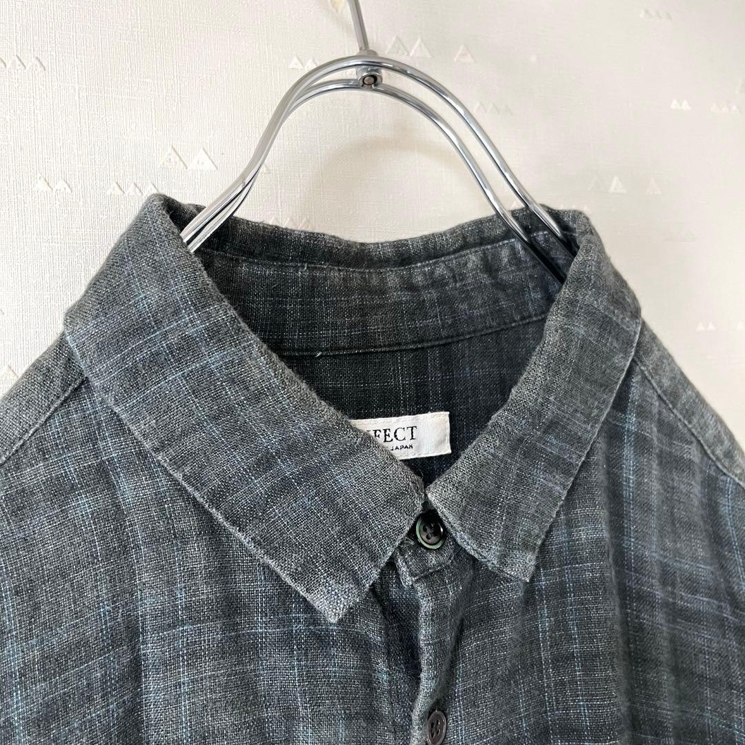 古着 コンフェクト リネンシャツ 墨黒 フェード チェック