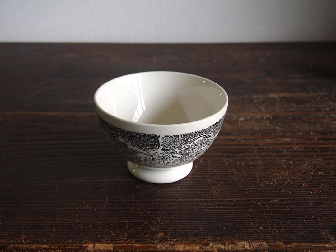 大きめヴィクトリアン様式 グリザイユ カフェオレボウルスペイン古陶/K280