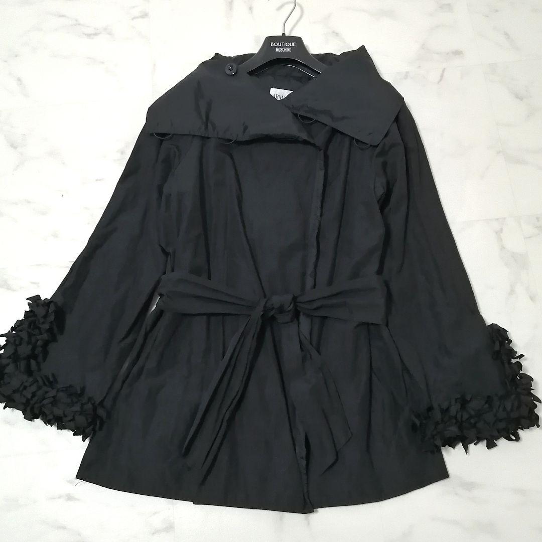 美品✨ アルマーニ コレッツォーニ　薄手 ジャケット　フリル　ベルト　42　黒