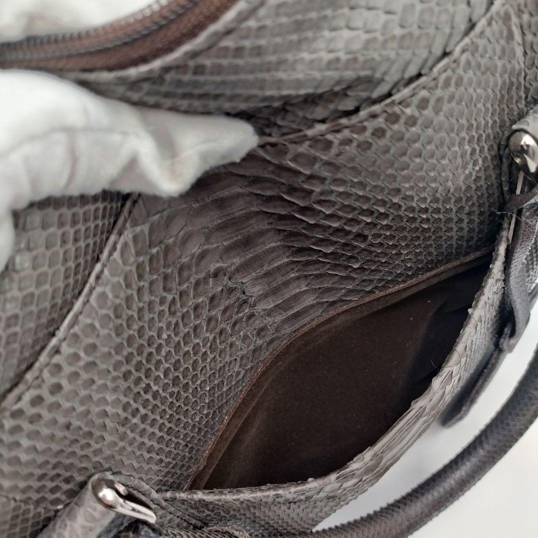 美品! パイソン 2way トートバッグ ボストン 大容量 ブラウン レザー