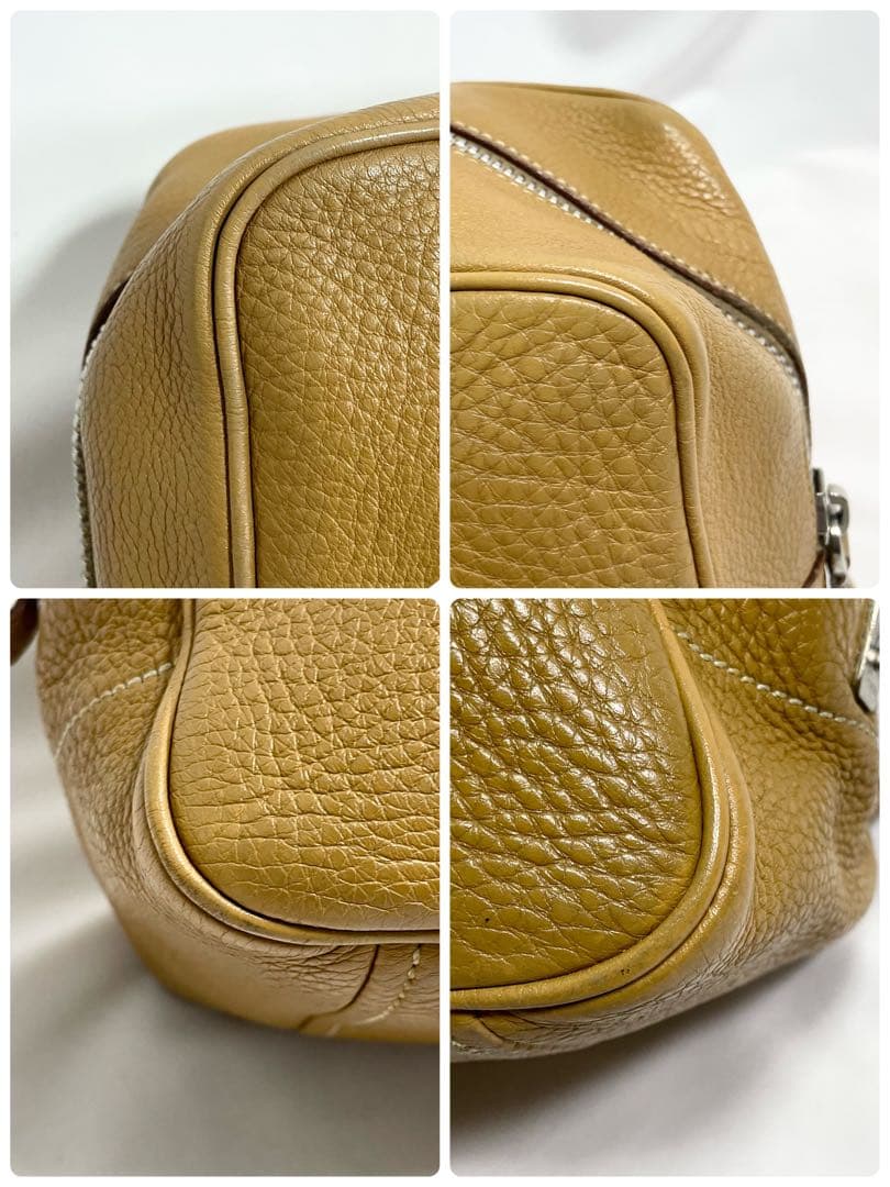 プラダ ボストンバッグ レザー ロゴ 型押し シボ革 大容量 A4可 茶色