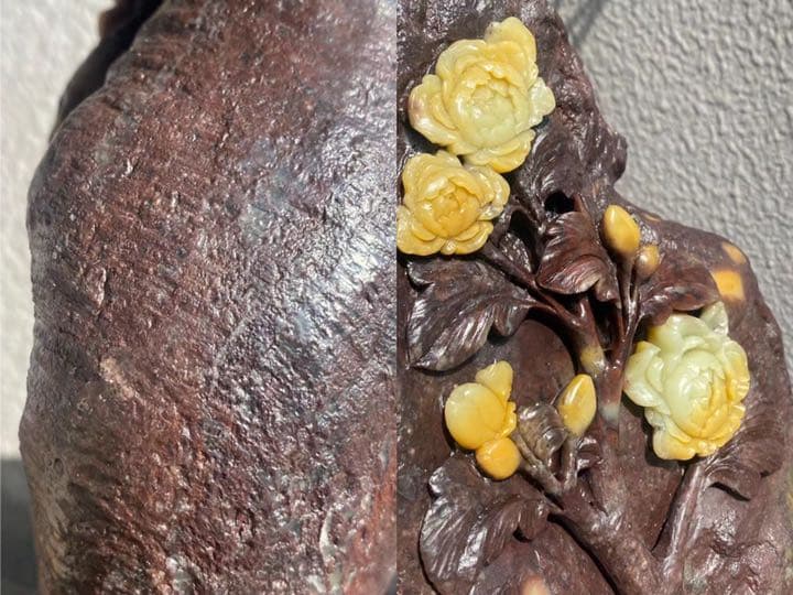 青田石　フラワー彫刻　3610g 博物館から流出　最高品質な青田石アート