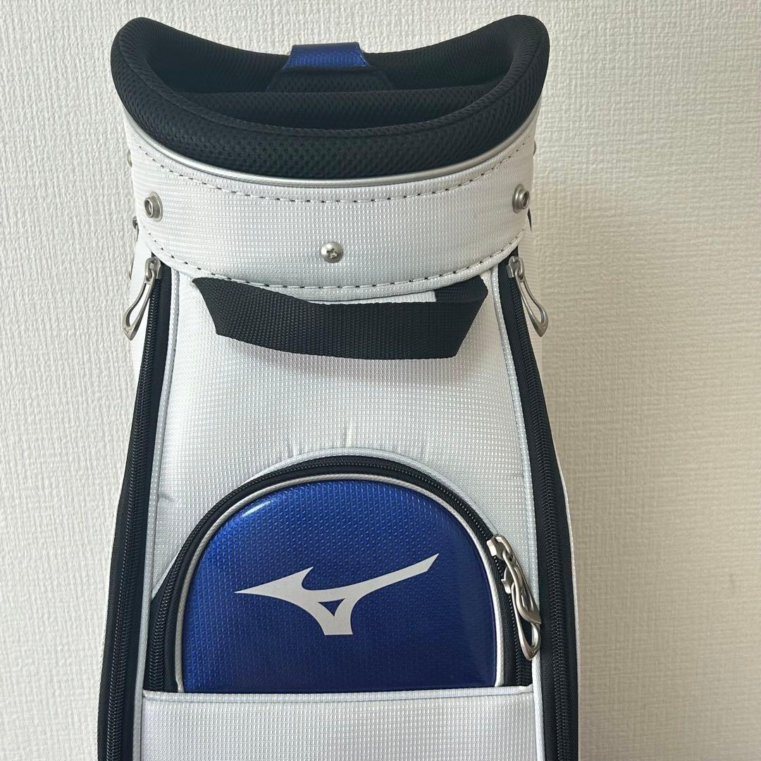 ミズノ キャディバッグ 白×青 タグ付き 未使用品 フード付 一部汚れ有