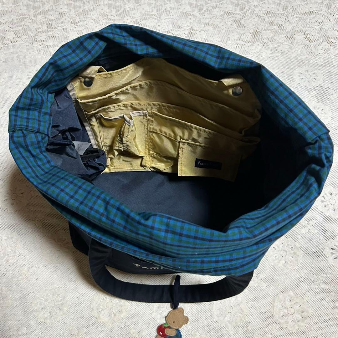 familiar ファミリア マザーズバッグ 青チェック ネイビー