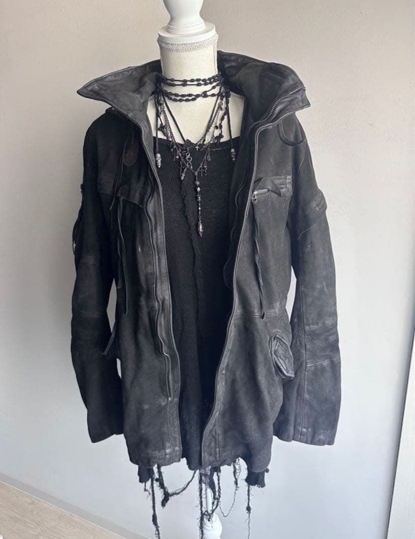 14th Addictionレザージャケットフード付きy2kグランジお兄系