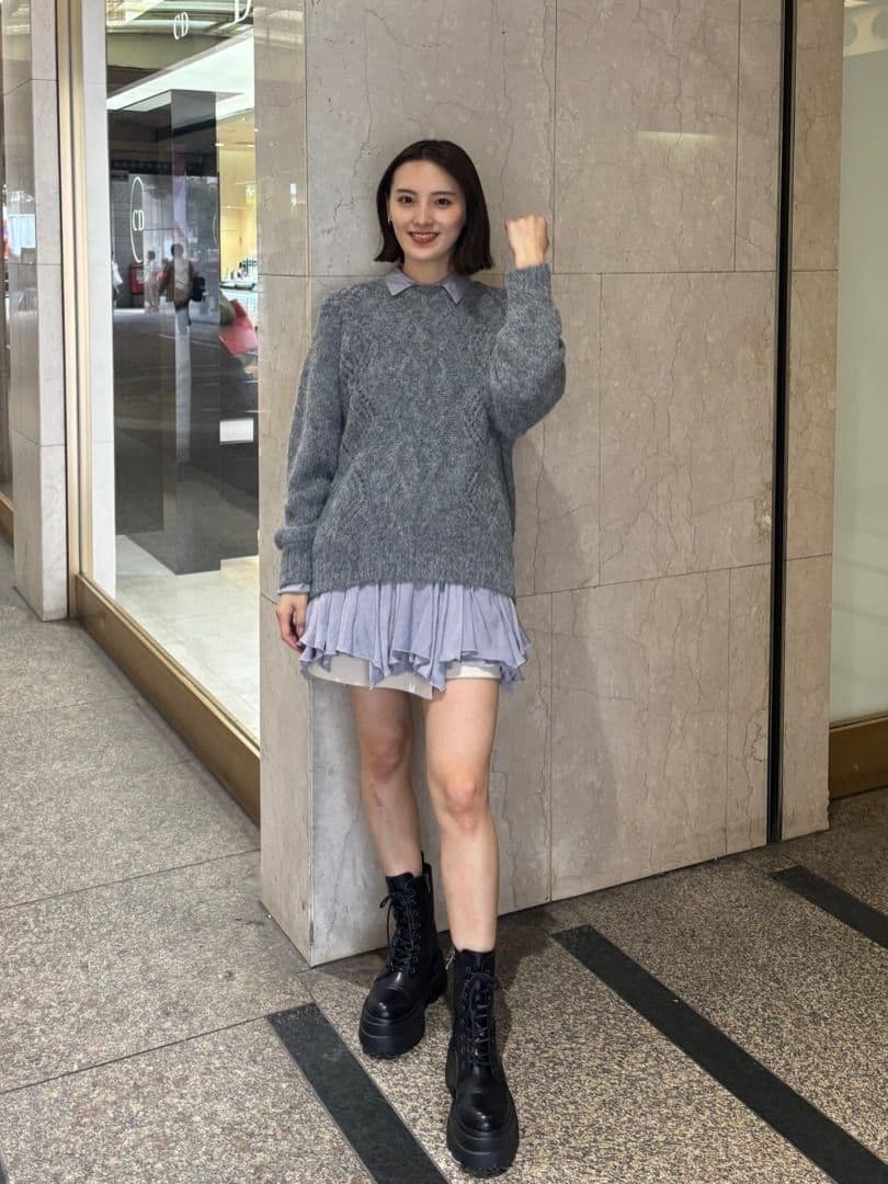 即完 ココディール 新品タグ付 ケーブルニット×ペプラムシャツミニワンピース