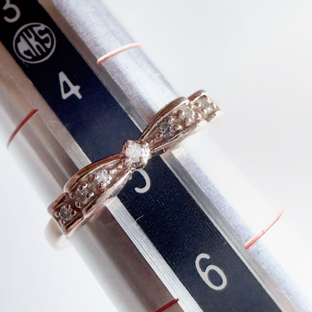 4°C K10 リボン型FDメレダイヤモンド　内側にルビー　ピンキーリング #5