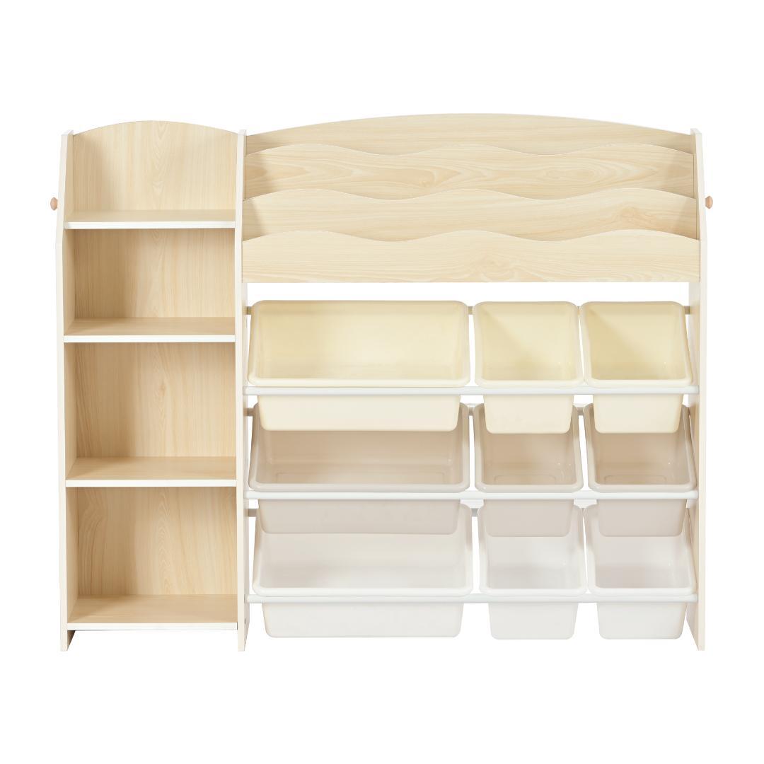 【新品】木製 幅114cm 大容量おもちゃ収納ラック ホワイトボード付