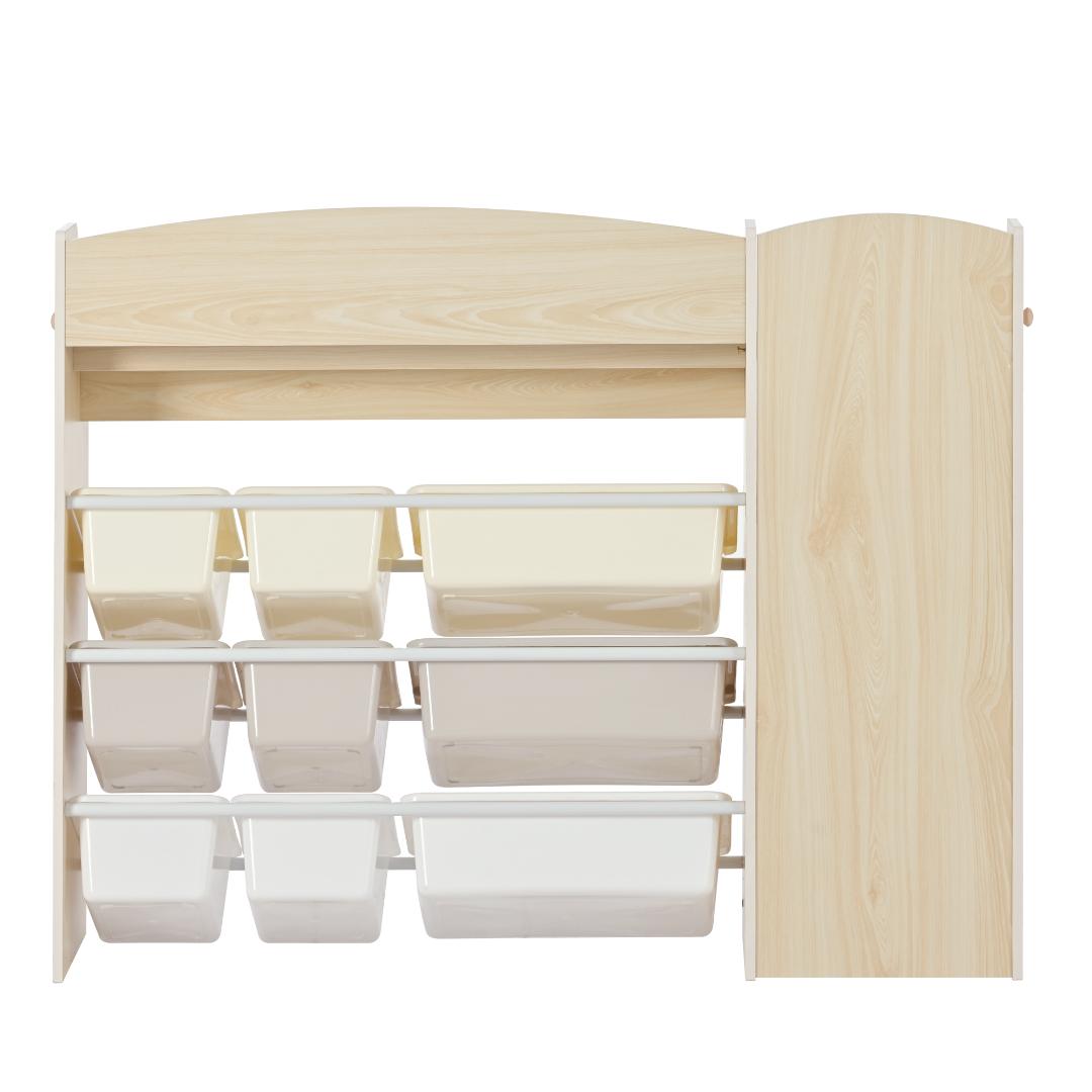 【新品】木製 幅114cm 大容量おもちゃ収納ラック ホワイトボード付