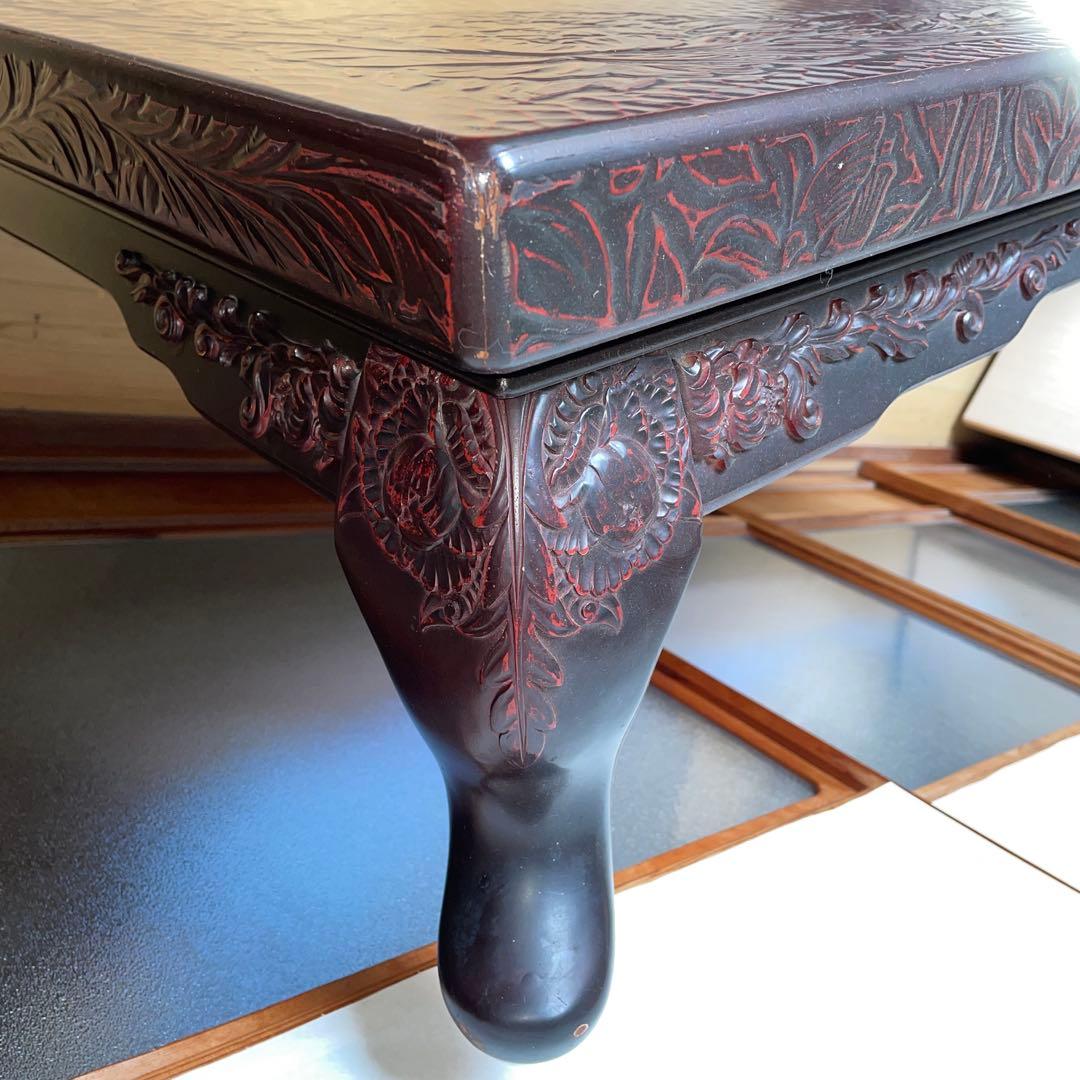 鎌倉彫り　座卓　テーブル　彫刻 家具、骨董　レトロ　古民家　ヴィンテージ