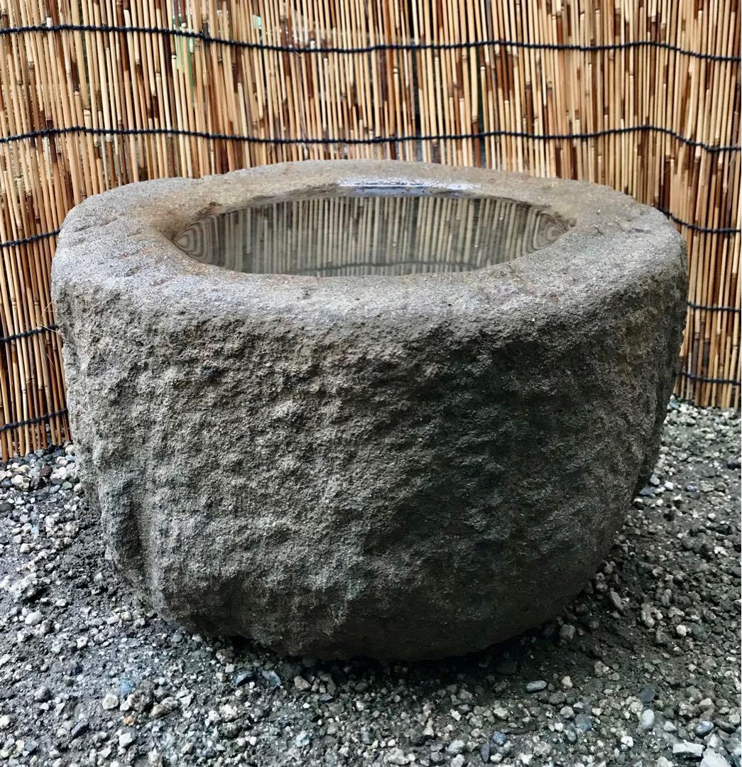 【天然自然石・蹲・水鉢・茶庭坪庭鉢】庭石オブジェ置物ガーデニング造園バードバス