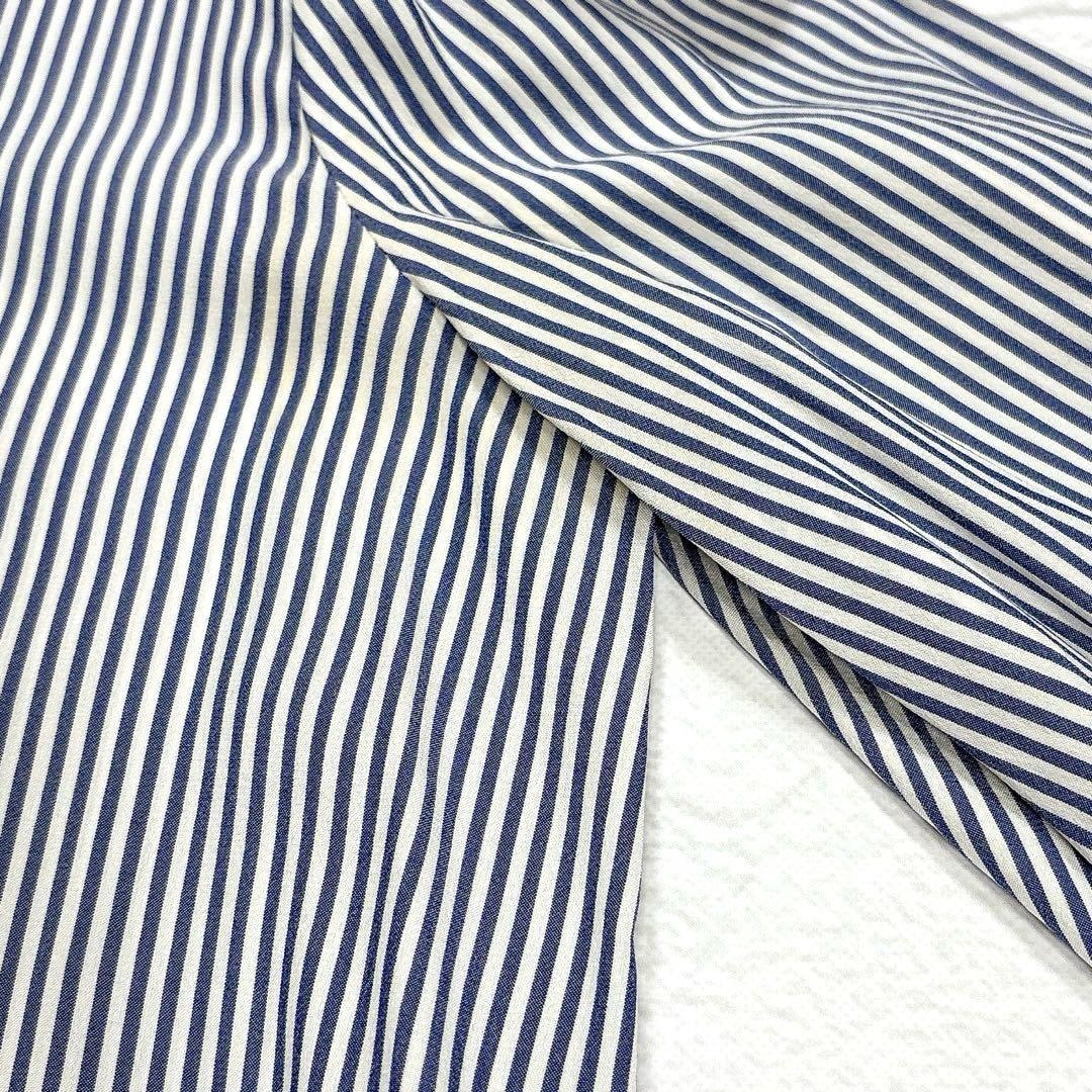 セリーヌ シルク100 ボウタイ ブラウス ストライプ プリーツ襟 パフスリーブ